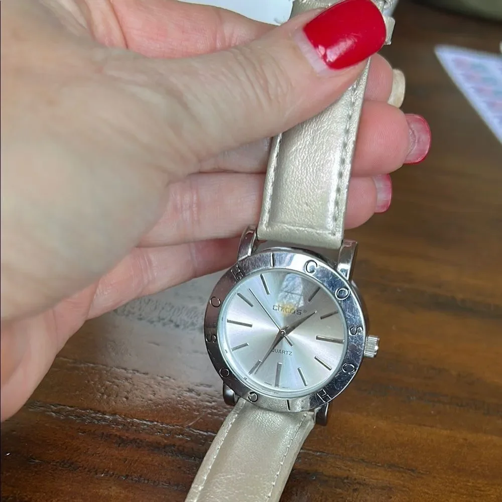 Chico Cream Metallic leather band Watch with Silver Accents